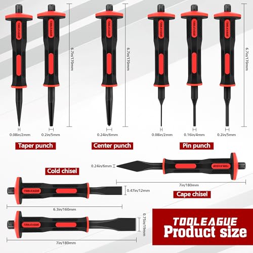 TOOLEAGUE 9Pcs Punch and Chisel Set with Hand Guard 9