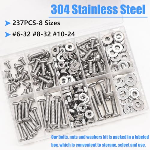 Nuts and Bolts Assortment Kit, 304 Stainless Steel Bolts Phillips Pan Head Machine Screws + 1287PCS Nuts and Bolts Assortment Kit, Metric & SAE Phillips Pan Head Machine Screws