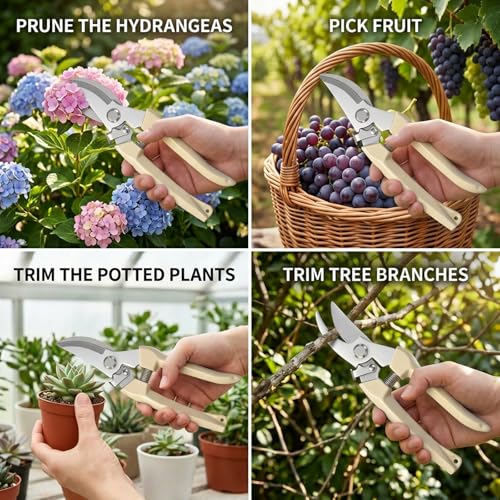 20 Pcs Pruning Shears Stainless Steel Garden Shears Heavy Duty Plant Scissors Trimming Garden Clippers Hand Tree Pruner for Yard Gardening Hedge Flower Cutting Secateurs Beige