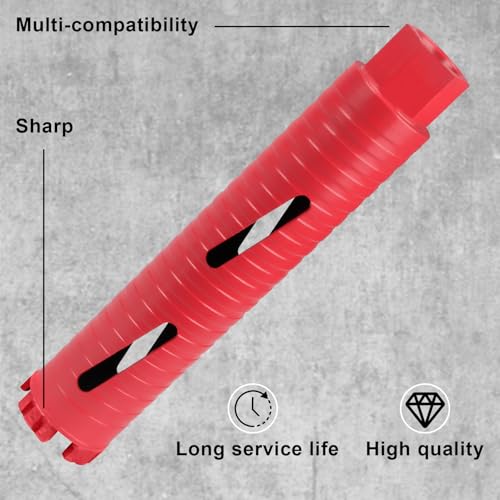 2" Diamond Core Drill Bit, 9-1/20" Dry/Wet Laser Welded Drill Bit with 4 Diamond Segments, 51MM Hole Saw for Reinforced Concrete Brick Masonry, Fits Hand Drill/Angle Grinder (Red) 2"(51MM)