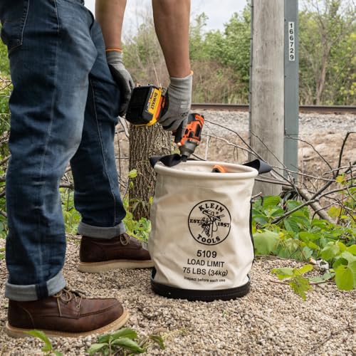 Klein Tools 5109 Canvas Bucket, Wide-Opening Straight-Wall Tool Bucket is Made of No. 6 Canvas with Black Molded Bottom, 75-Pound Load Rated Standard