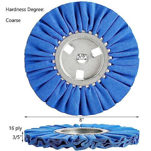 Hedume 4 Pcs Airway Buffing Wheel, 8" in Diameter 5/8" in Arbor Hole 16 Ply for Angle Grinder, 1 pcs White & 1 pcs Orange & 1 pcs Blue & 1 pcs Yellow