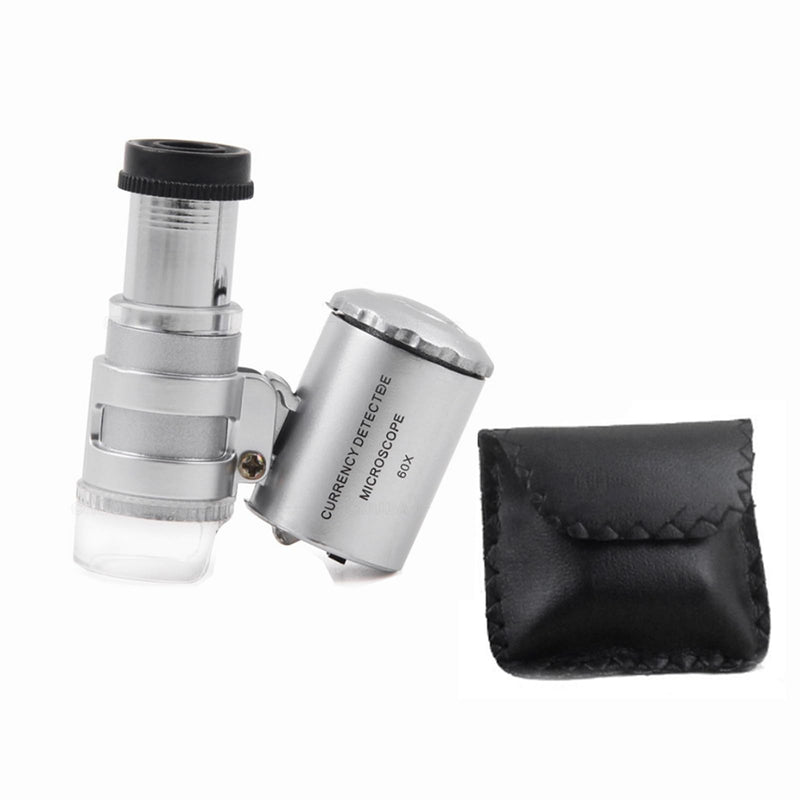 Mini Microscope, 60x Mini Pocket Microscope, Jeweler's Magnifier 60x | Pocket magnifying glass with LED and UV light function, for jewelers, adjustable magnifying glass with UV light