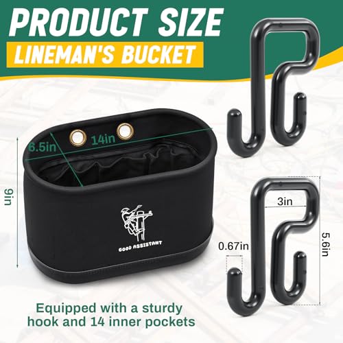 Vesici 1 Pcs Black Lineman Oval Bucket Tool Bag Organizer with Hooks