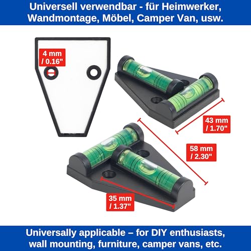 T-spirit Level, 2 Pack, Handy Cross Spirit Level, Small Pyramid Spirit Level, 2-Way Spirit Level for Caravan/Camper Magnetic Black (1 Pack)