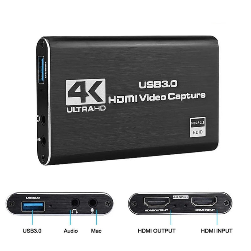 4K 60hz Audio Video Capture Card, USB 3.0 HDMI Video Capture Device, Full HD 1080P for Game Recording, Live Streaming Broadcasting