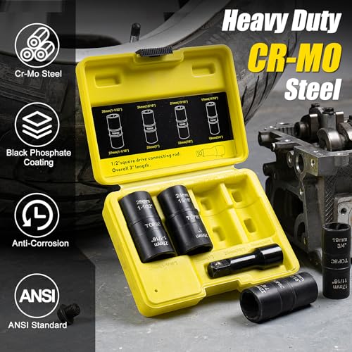 Topec Flip Lug Nut Removal Tool, 5 Piece Wheel Lock Removal Kit, 1/2" Drive Lug Nut Remover, 17-27mm Extractor Socket Set for Stripped, Rounded, Damaged Bolts 5PCS 17-27mm