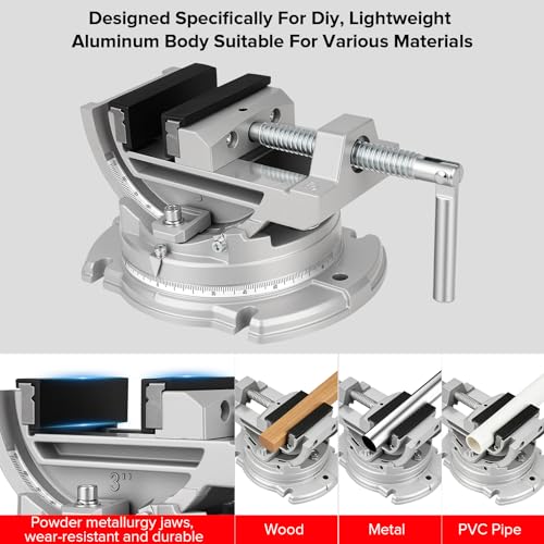 Multi-Angle Bench Clamp with Heavy-Duty Vise Function: 0-90° Tilt, 360° Swivel Base, 3" Jaw, Cast Iron & Powdered Metallurgy Jaws for Woodworking, Drilling, Milling DIY Silver