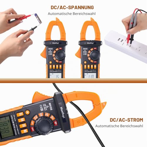 Digital Current Clamp Multimeter with 4000 Counts TRMS Auto Range | Digital electrical tester with automatic, measures NCV, AC/DC voltage, current, capacity, diode, resistance, orange