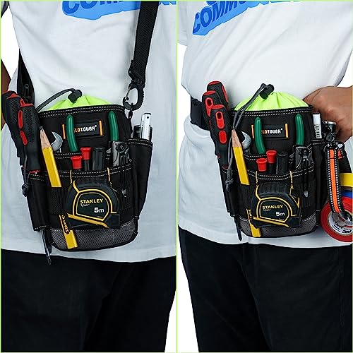 MELOTOUGH Electrician Tool Pouch Tool Belt Pouches with Belt Clip,Electrical Tape Chain, Utility Top Drawstring Organizer Tool Pouch Bag for HVAC, Carpenter, Plumber