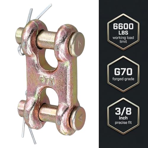 SOUJAP Twin Clevis Link, 3/8 Inch G70 Forged, Zinc Plated, 6600LBS Working Load Limit, for Truck Trailer Transport, 6 Pack, Golden