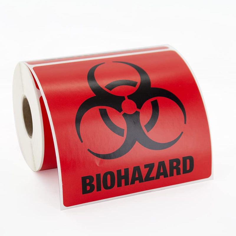 LabelValue Biohazard Labels, 4 x 4 Inch Square, Bright Red Warning Stickers, Permanent Adhesive, 250 Labels per Roll - Safety and Compliance Labeling for Medical and Laboratory Use