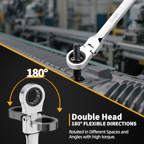 GRENPRO Extra Long Flex-Head Ratcheting Wrench Set, for Confined Spaces