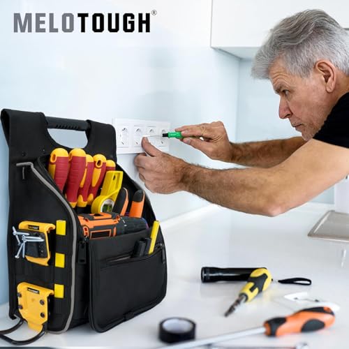 MELOTOUGH Electrician Tool Pouch with Shoulder Strap, Zippered Flip Cover Tool Pouch Bag with Multiple Storage Pockets for Electricians, Technicians, Maintenance Grey
