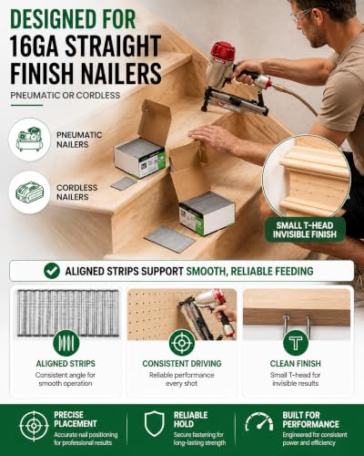 meite 16 Gauge Finish Nails 2 Inch Galvanized Straight T-Nails 2,500 PCS 1 Box 2" Length
