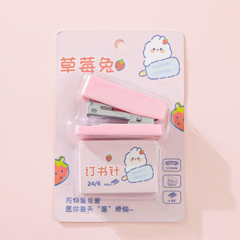 1 Set Pink Mini Stapler with No.12 Staples, Cute Rabbit Pattern Desktop Stapler, Staple Remover, Bookbinding Machine for Paper Clips Staplers for Office School Home Desk Staplers
