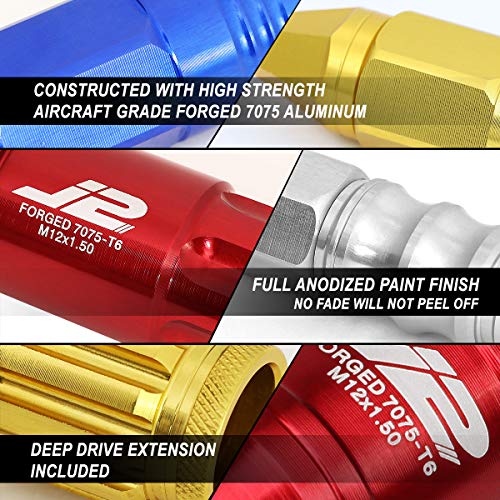 J2 Engineering LN-T7-017-15-GD Gold 7075 Aluminum M12X1.5 20Pcs L: 90mm Spiky Cap Lug Nut w/Socket Adapter