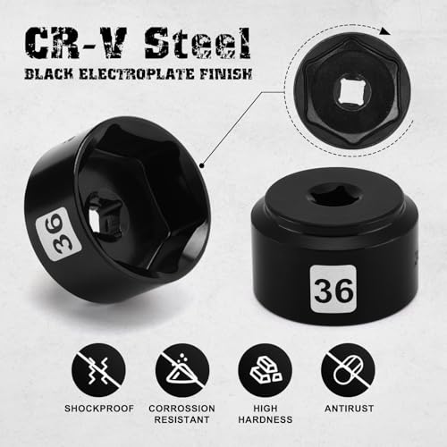 Mayouko 8 Pieces 3/8" Drive Low Profile Oil Filter Cap Wrench Socket Set, 24mm, 27mm,28mm,29mm,30mm,32mm,36mm,38mm,CR-V, Oil Filter Cap Remove and Install Tool Kit 8PCS- 24,27,28,29,30,32,36,38mm