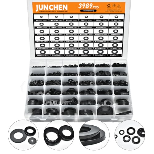 JUNCHEN 7978pcs Large Flat Washers Spacers,36 Sizes Flat Washers Assortment Kit,Nylon Washers for Screws