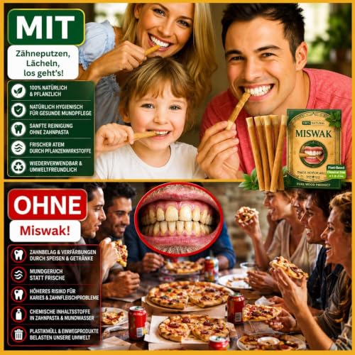 100% Miswak Toothbrush (Pack of 5) - Natural Miswaks without Fluoride - Miswakstick Siwak for White Teeth & Oral Care Includes Bag