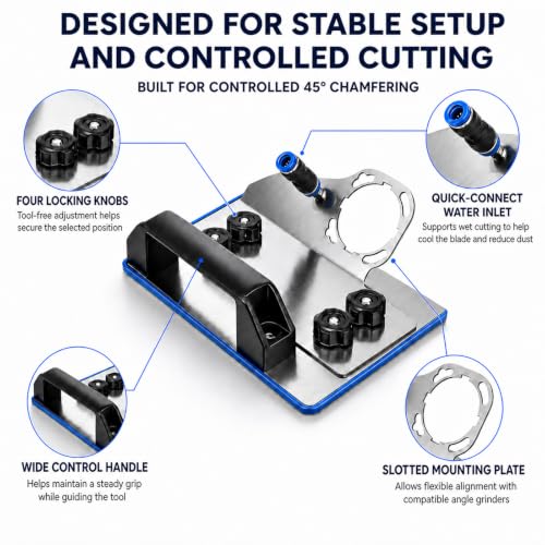 45 Degree Tile Chamfering Tool Kit, Angle Grinder Stand, 6 Diamond Blades