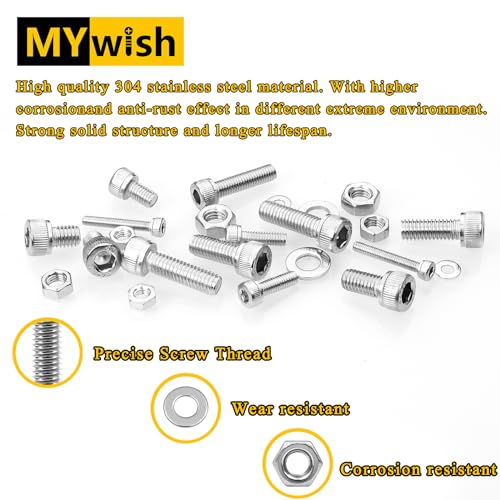 Mywish 900Pcs M3 M4 M5 M6 Metric Screw Assortment & 900Pcs Black Metric Screw Assortment Kit, Hex Socket Head Screws, Wrenches, Fully Threaded, Nuts and Bolts Assortment Kit