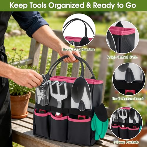 WOWBOX Garden Tools Set, 10 PCS Heavy Duty Gardening Hand Tools Kit, Red Black Red