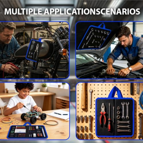 Foldable Magnetic Tool Mat & Wristband, Portable Organizer for Auto Repair Blue_2PK_Mat_Set