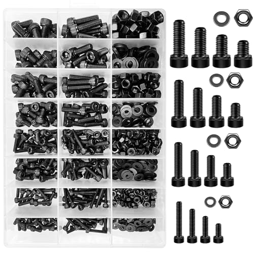 Mywish 800Pcs Button Head Socket Cap M2 Metric Screws Assortment Kit & Mywish 900Pcs Socket Hex M3 M4 M5 M6 Metric Screws Nuts and Bolts Assortment, with Flat & Spring Lock Washers/Nuts/Hex Wrenches