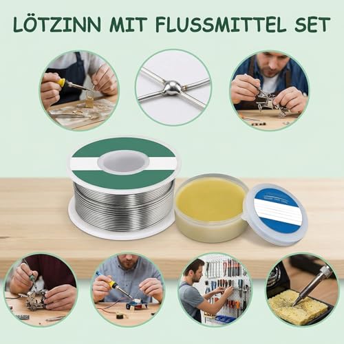 Solder with Flux Set, 100 g, 1 mm Solder and 35 g Rosin Flux, Solder Lead for Electronics Work and Soldering, Practical Soldering Set for Hobby and Professional Use