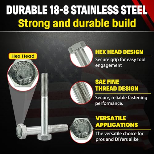 Stainless 3/8-24 x 3 Hex Head Bolts (3/4" to 5" Length in Listing) 3/8-24 x 3"