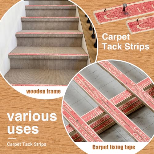 Wesiti 6 Pcs Carpet Tack Strips with Nails Plywood Nailing Strip for Carpet Tufting Tack Strips for Subfloor Stairs Rug (7/8 Inch X 4 ft) 7/8 Inch X 4 ft