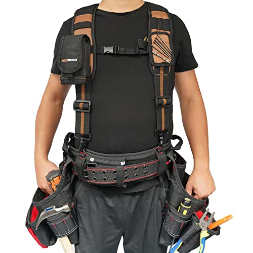 MELOTOUGH Magnetic Suspenders Tool Belt Suspenders + Padded Tool Belt with handle strap Construction Work Belt with D ring to hook