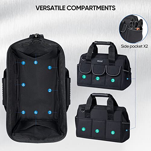 TICONN 6 Pack Combo Tool Pouch + 12in Tool Bag with Waterproof Soft Bottom
