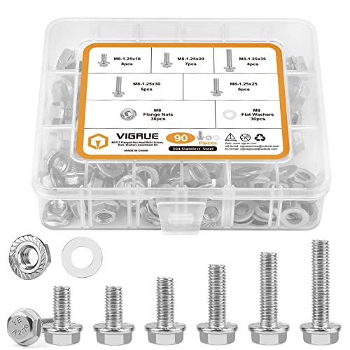 VIGRUE 228PCS M6-1.0 M8-1.25 Flange Bolts Nuts+ 90PCS M8-1.25 Flange Bolts Nuts