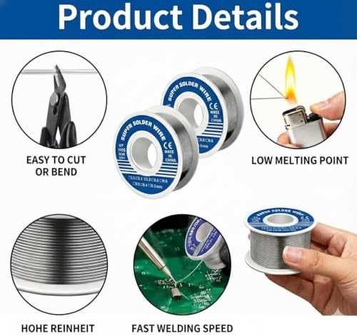 Solder with Flux, Soldering Wire 1 mm 100 g Lead-Free Solder with Rosin Core, Low Temperature Soldering Wire for Electronic Electric Soldering DIY and Repair