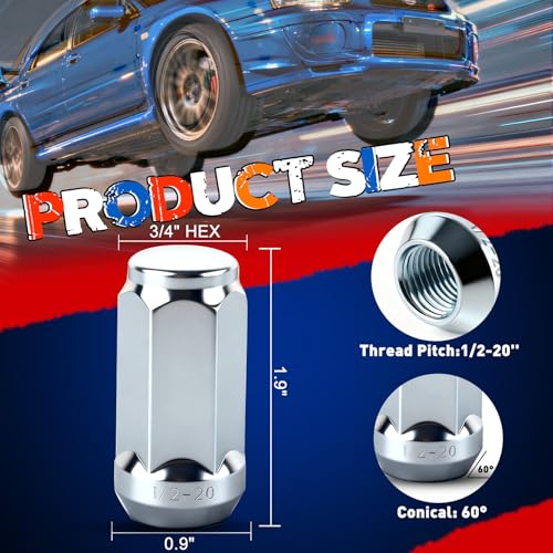 20pcs 1/2-20 Closed End Lug Nuts, 1.9"-48mm Tall, 3/4"-19mm Hex 20pcs 1/2-20 1.9" long Silver