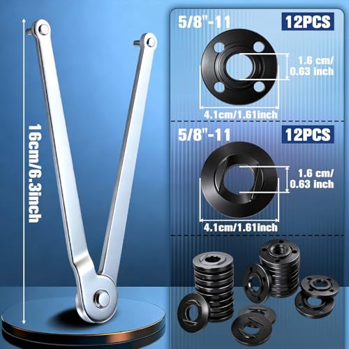 Universal Locknut & Adjustable Spanner Set, Angle Grinder Wrench Kit with 5/8''-11 Flange Metal Lock Nut, Fit 4-1/2 to 7 Inch Grinders, Fit Most Angle Grinder Models