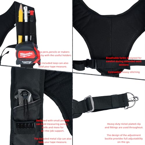 MELOTOUGH Tool Belt Suspenders Work Belt Suspenders for Men Big and Tall Construction Bag Suspenders,Tape Measure Holder,Tape Measure Belt Clip,Tape Measure Holster,Tool Belt Clip