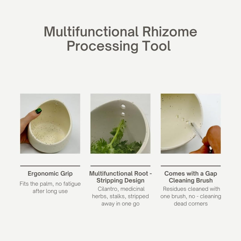 Ceramic herb Stripper Bowl,a 4-Hole Kitchen & Garden Tool with Ergonomic Handle for Easy herb stem Removal. Easy to Clean, Perfect for Home Cooks & Gardeners (White) White