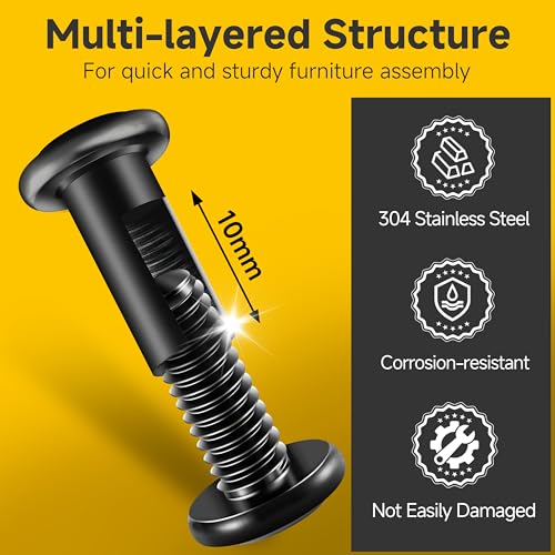 Mywish M8 x 70mm 20Pcs Flat Head Hex Socket Cap Screws Bolts & M8 x 50mm 20Set Flat Head Hex Socket Cap Screws Bolts with Barrel Nuts, 304 Stainless Steel Furniture Bolts Full Thread, Black Oxide