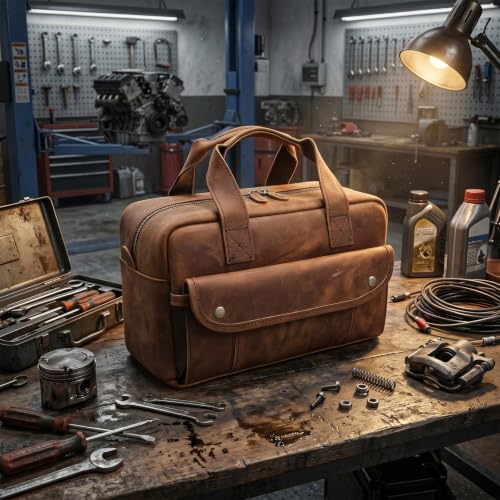 Small Leather Tool Bag Tool Storage Bag for Hand Tools 11 inch Tool Tote Bag, Gardening, Outdoorsmen, Heavy Duty Organizer Electrician Tool Bag