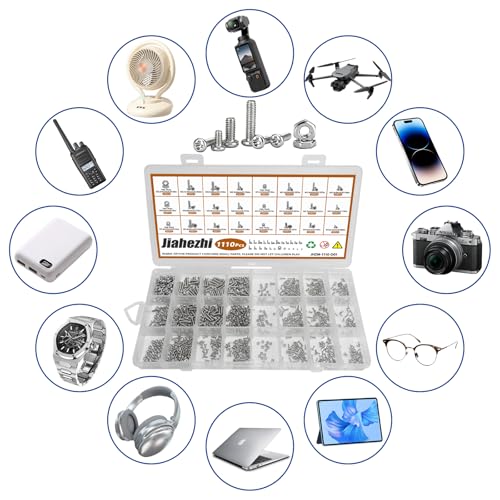 1110Pcs Metric Micro Screws & Nuts Kit, M1 M1.2 M1.4 M1.6 M2 M2.5 M1/1.2/1.4/1.6/2/2.5-1110 Pcs