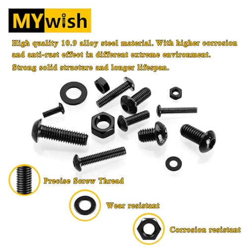 Mywish 640Pcs M6 Screw Black Bolts and Nuts Kit & 345Pcs Metric M4 Screws Assortment Kit, Head Cap Screw Metric Bolts Assortment, Machine Screws, Fully Threaded Hex Wrenches