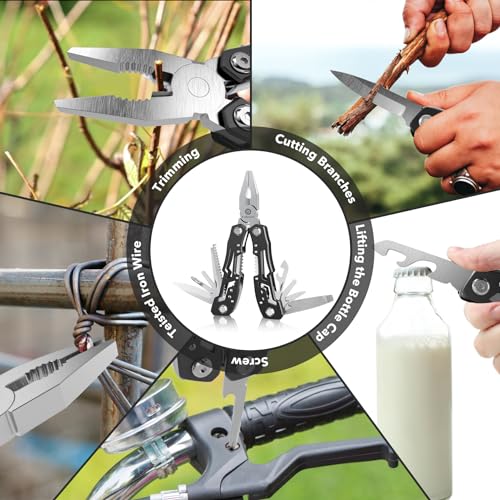 14-In-1 Multitool with Safety Locking, Professional Stainless Steel Multitool Pliers Pocket Knife, Bottle Opener, Screwdriver with Nylon Sheath ，Apply to Survival,Camping, Hunting and Hiking 6 Pcs