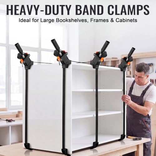 4 Pcs Band Clamp, 13FT Strap Clamps for Woodworking with 4 Corner Claws Black