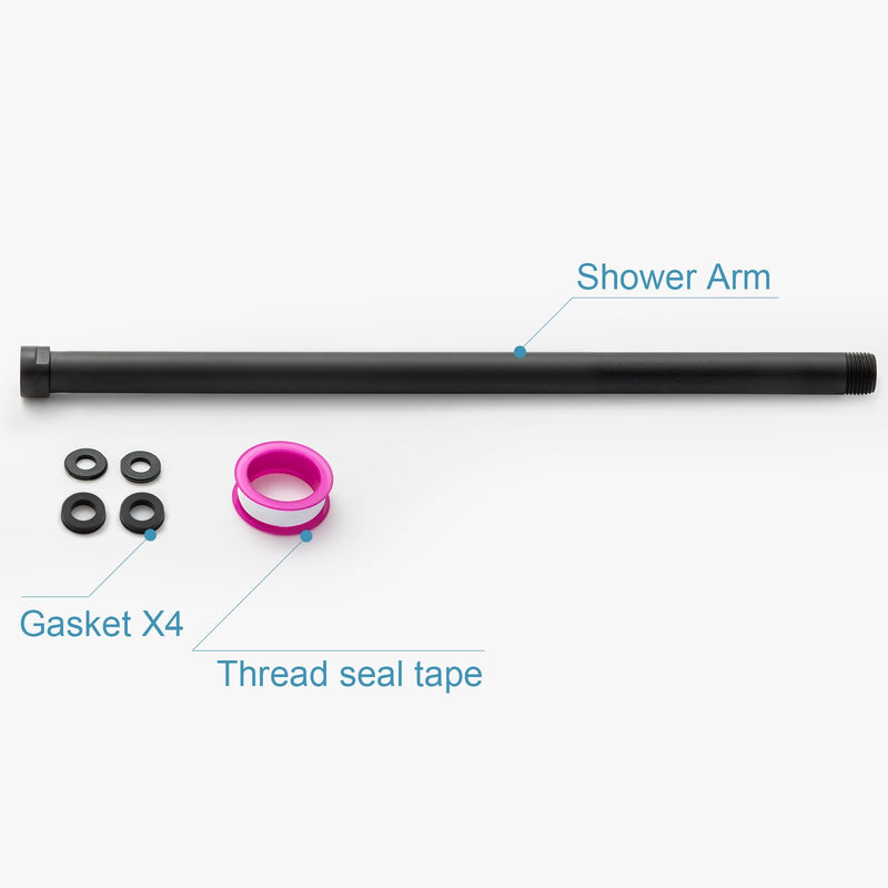 OFFO Shower Head Extension Arm, 16 in Shower Arm Extension Shower Head Extender Made of 305 Stainless Steel Shower Pipe Extension, Matte Black