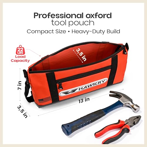 HAWKRY Oxford Tool Bag Set of 4 – Heavy Duty Waterproof Tool Pouches with Zipper, Small Tool Bags for Electricians, Mechanics, Construction, Gardening & Tool Organization Yellow, Orange, Red, Blue