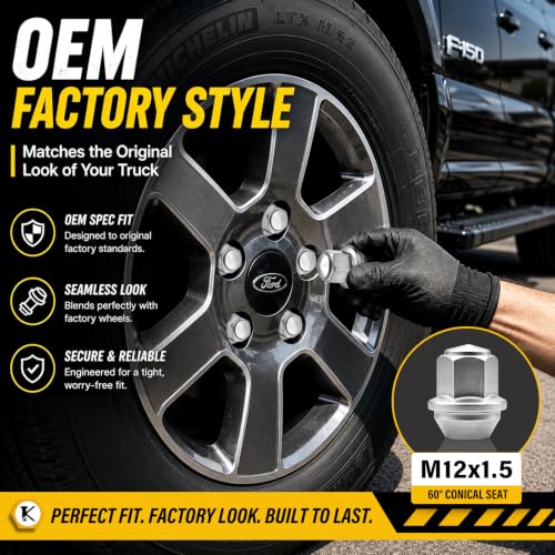 Kadrick 20pcs M12x1.5 Lug Nuts for 2001-2024 Ford Escape/2012-2018 Focus/2006-2020 Fusion/Lincoln 2015-19 MKC, One-Piece Solid OEM Factory Style Design, Built for Cold & Corrosive Environments M14x1.5 20 Pack-Ford Escape Silver