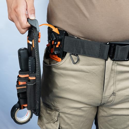 MELOTOUGH Small Tool Pouch with Quick Release Belt Clip,Tool Belt Pouches with Belt Clip Utility Mini Tool Organizer Pouch for Electrician,Carpenter,Construction,Technician (Orange & Brown)